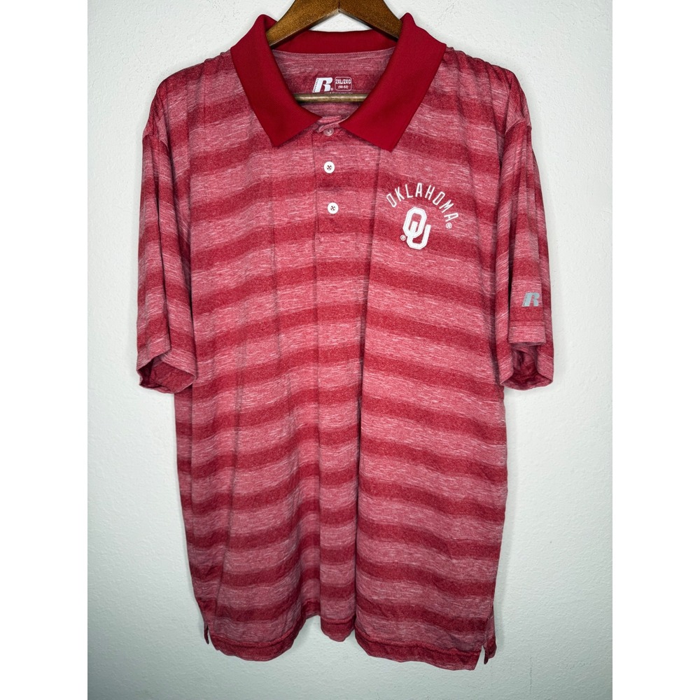 Oklahoma Sooners OU Russell red Striped Polo Shirt Sz 2XL NCAA College - Picture 8 of 8